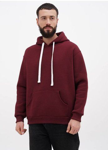 Худі чоловічий теплий подовжений Oversize 02 бургундія 6785642322 фото